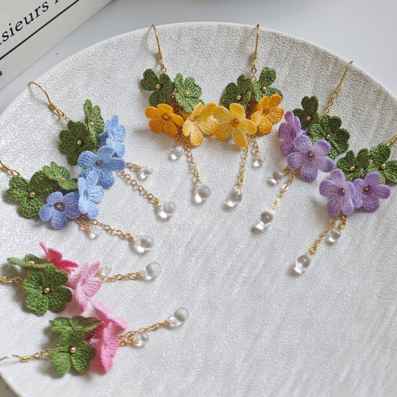 Micro Crochet Clover Dangle Earrings 1