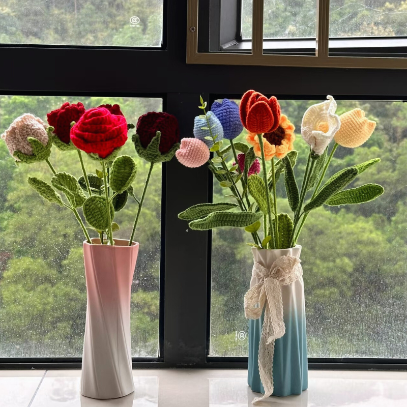 bouquets decorate the room