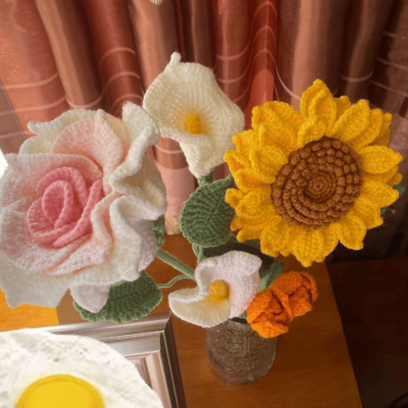 yarn flowers on desk